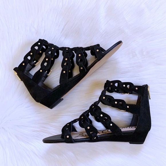 Sam Edelman Black Suede Draper Cage Sandals - Picture 3 of 7